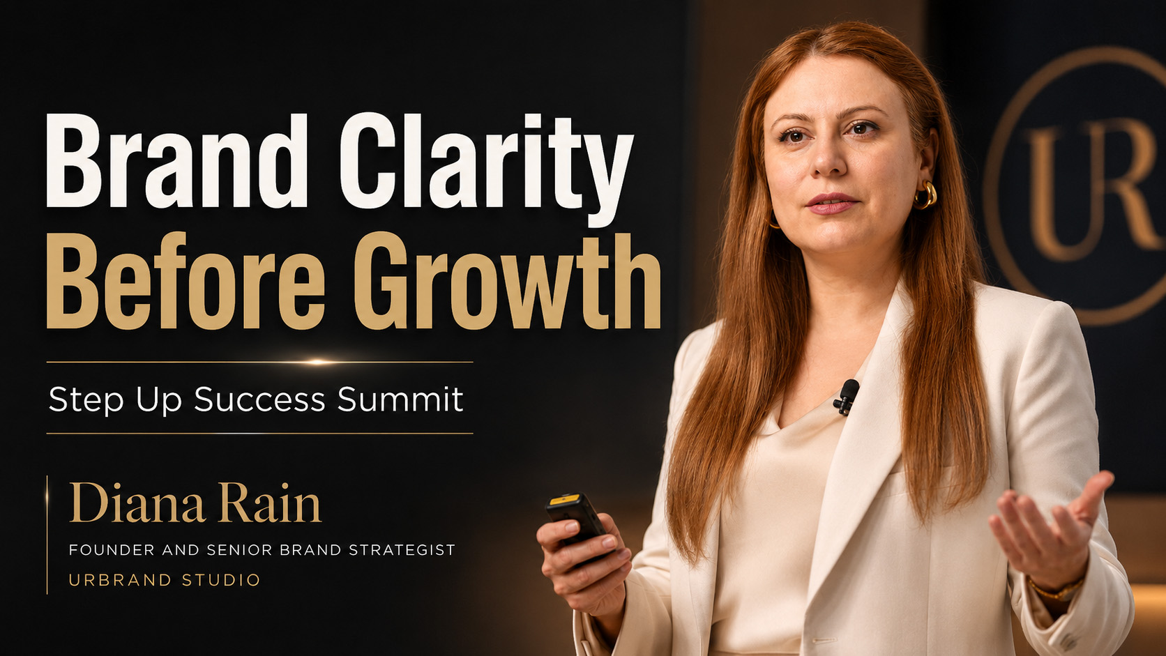 Diana Rain speaking at the Step Up Success Summit with the title Brand Clarity Before Growth